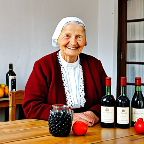 Home 18 Lithuanian Fruit Wine Tasting**
"A brightly lit, cozy farmhouse kitchen. A wooden table is set with several glasses of deep red fruit wine. Bottles labeled with handwritten labels stand behind them. In the background, an elderly woman in a traditional Lithuanian dress (fully clothed, modest clothing) smiles warmly. Perfect anatomy, correct proportions, natural pose, well-formed hands, proper finger count, natural body proportions, professional photography, high quality, safe for work, appropriate content, fully clothed, family-friendly."
**